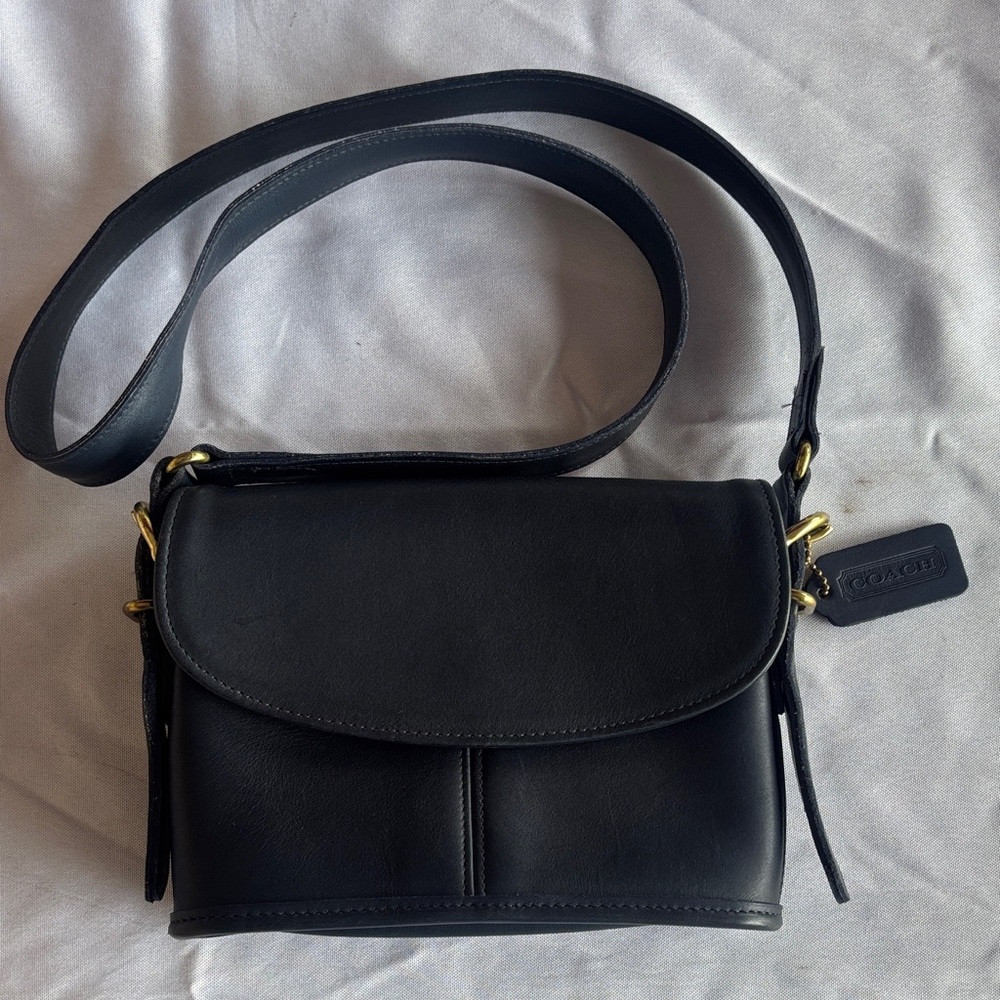 Coach Black Leather Crossbody Bag with Gold Accents